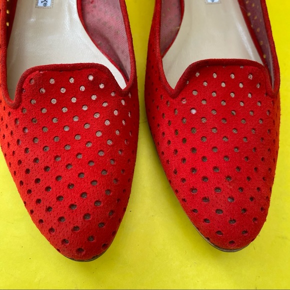 Vintage scarlet red Manolo Blahnik suede leather shoes